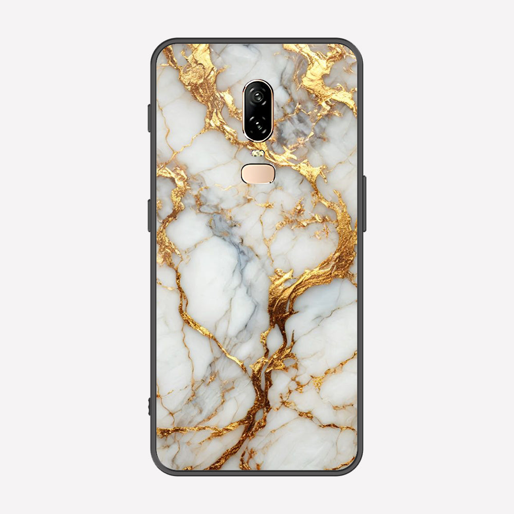 OnePlus 6 Cover - Luxury Gold Marble Series - Premium Printed Metal soft Bumper shock Proof Case