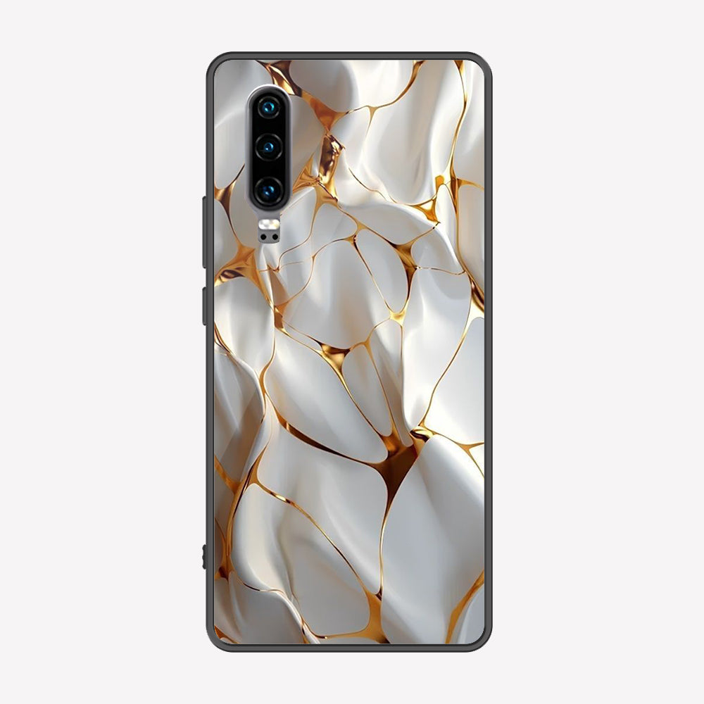 Huawei P30 Cover - Luxury Gold Marble Series - Premium Printed Metal soft Bumper shock Proof Case
