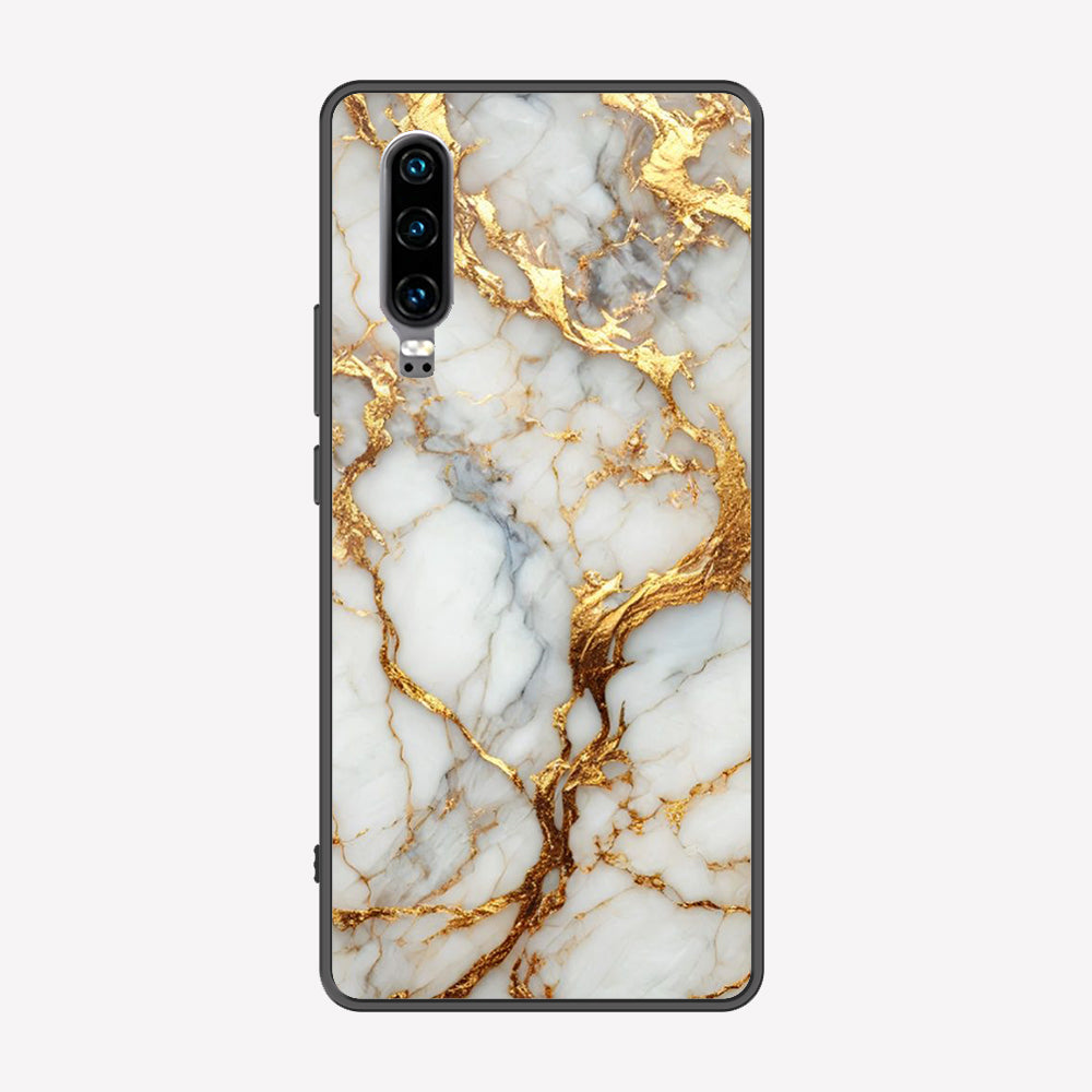 Huawei P30 Cover - Luxury Gold Marble Series - Premium Printed Metal soft Bumper shock Proof Case