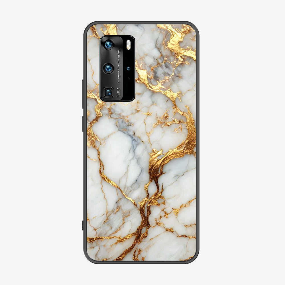 Huawei P40 Pro  Cover - Luxury Gold Marble Series - Premium Printed Metal soft Bumper shock Proof Case