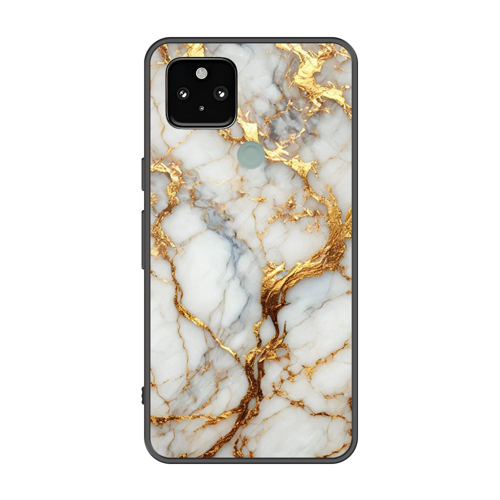 Google Pixel 5 Cover - Luxury Gold Marble Series - Premium Printed Metal soft Bumper shock Proof Case