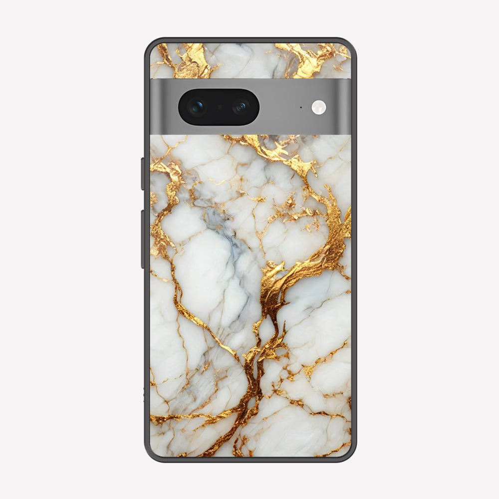Google Pixel 7 Cover - Luxury Gold Marble Series - Premium Printed Metal soft Bumper shock Proof Case