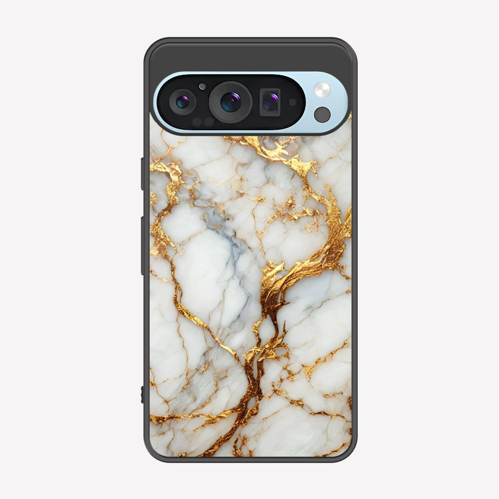 Google Pixel 9 Pro Cover - Luxury Gold Marble Series - Premium Printed Metal soft Bumper shock Proof Case