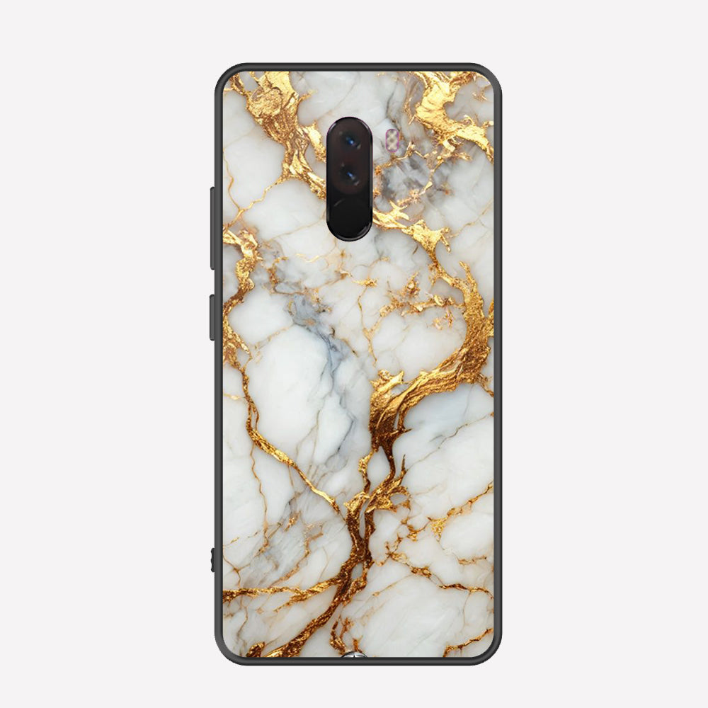 Xiaomi Pocophone F1 Cover - Luxury Gold Marble Series - Premium Printed Metal soft Bumper shock Proof Case