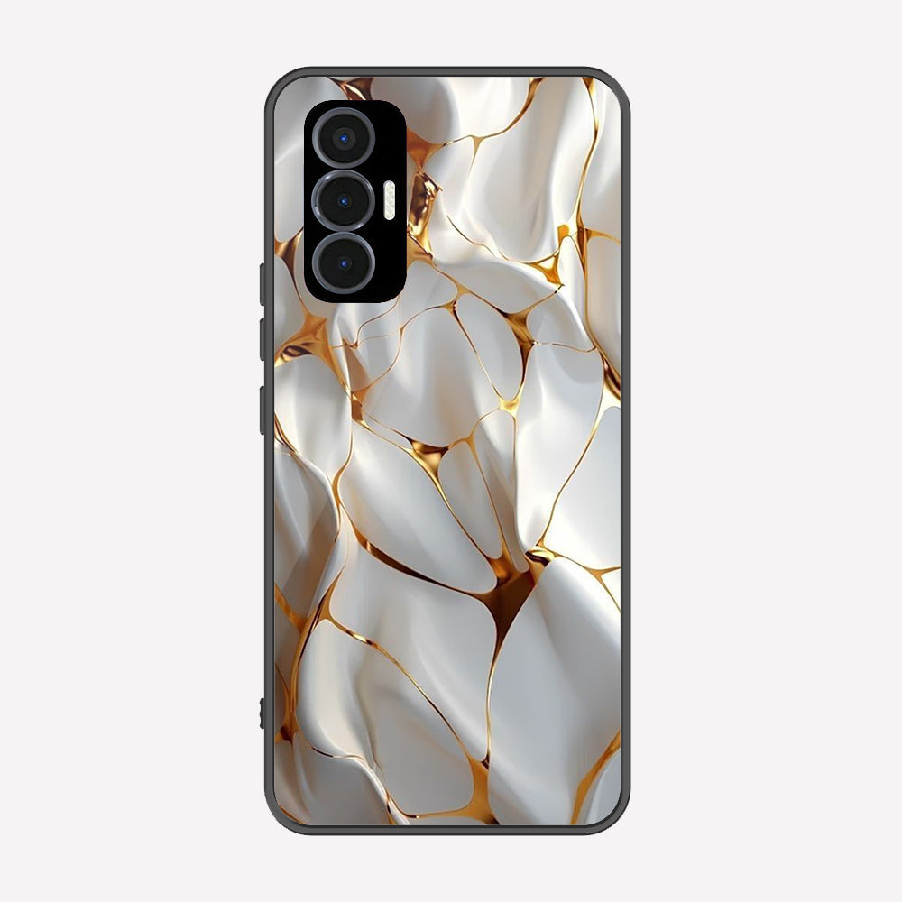Tecno Pova 3 Cover - Luxury Gold Marble Series - Premium Printed Metal soft Bumper shock Proof Case