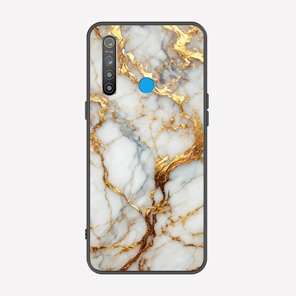 Realme 5 Cover - Luxury Gold Marble Series - Premium Printed Metal soft Bumper shock Proof Case