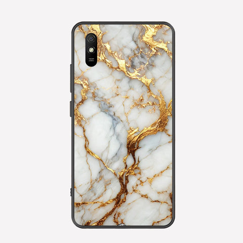 Xiaomi Redmi 9A Cover - Luxury Gold Marble Series - Premium Printed Metal soft Bumper shock Proof Case