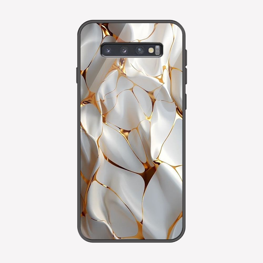 Samsung Galaxy S10 Cover - Luxury Gold Marble Series - Premium Printed Metal soft Bumper shock Proof Case