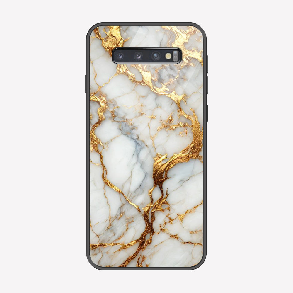 Samsung Galaxy S10 Cover - Luxury Gold Marble Series - Premium Printed Metal soft Bumper shock Proof Case