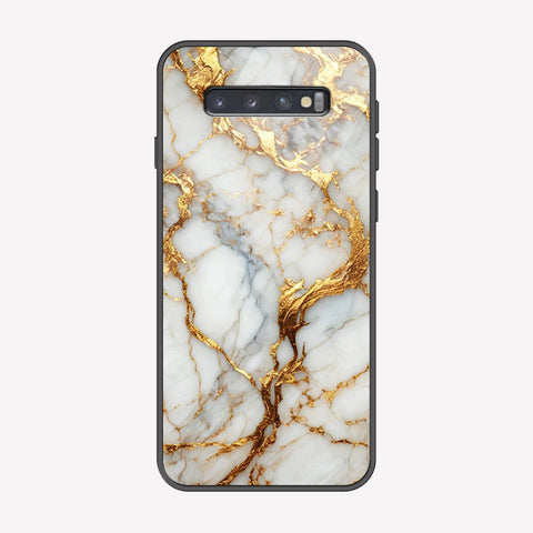 Samsung Galaxy S10 Cover - Luxury Gold Marble Series - Premium Printed Metal soft Bumper shock Proof Case