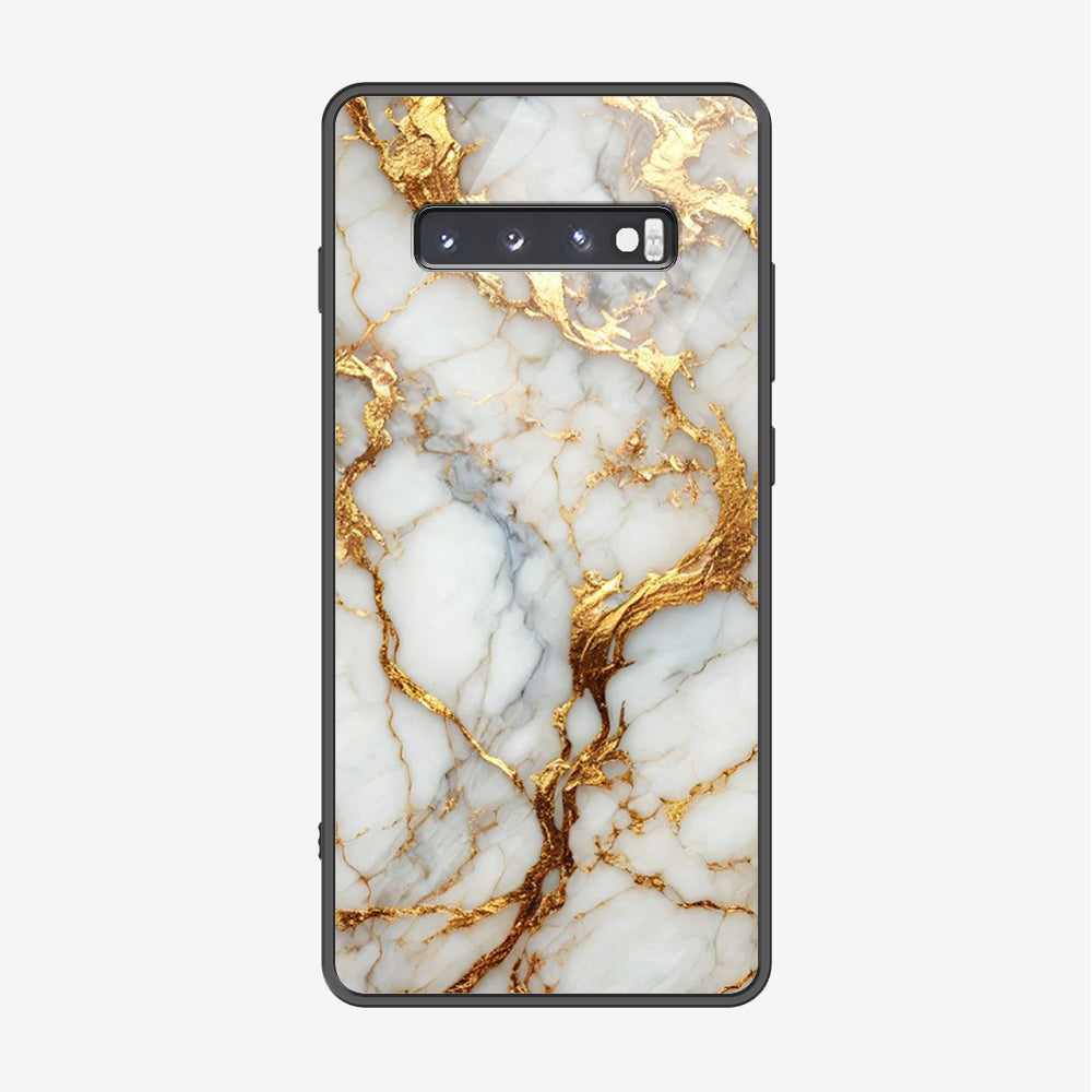 Samsung Galaxy S10 Plus Cover - Luxury Gold Marble Series - Premium Printed Metal soft Bumper shock Proof Case