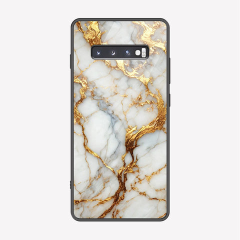 Samsung Galaxy S10 Plus Cover - Luxury Gold Marble Series - Premium Printed Metal soft Bumper shock Proof Case