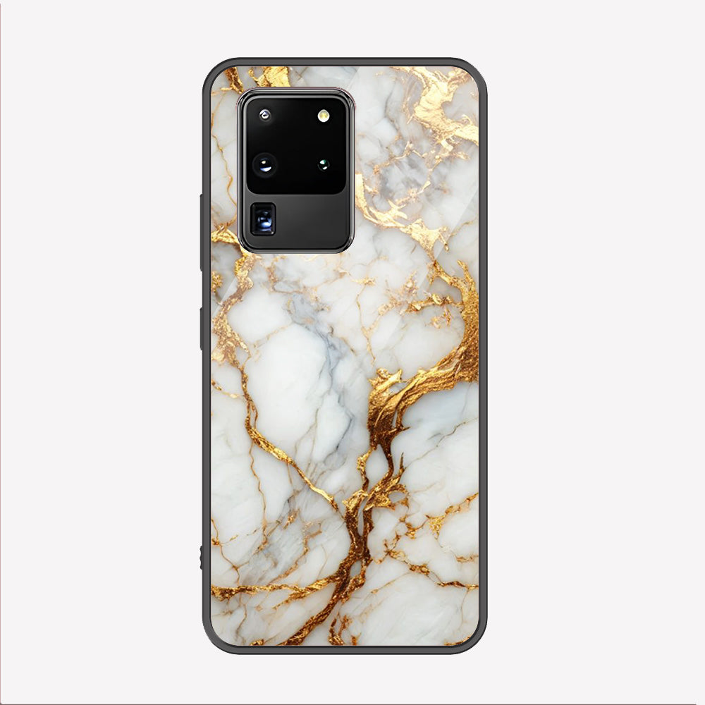 Samsung Galaxy S20 Ultra Cover - Luxury Gold Marble Series - Premium Printed Metal soft Bumper shock Proof Case