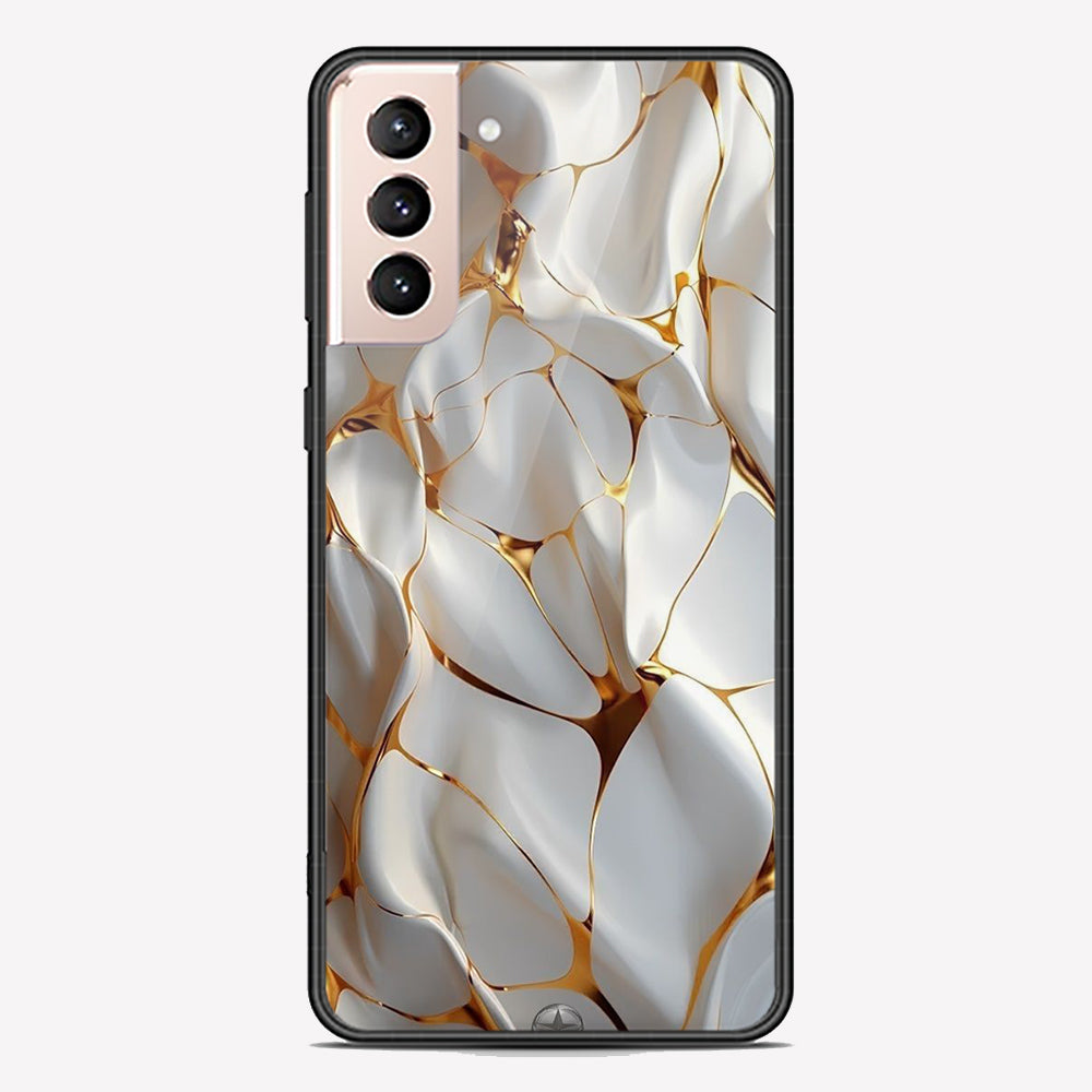 Samsung Galaxy S21 5G Cover - Luxury Gold Marble Series - Premium Printed Metal soft Bumper shock Proof Case