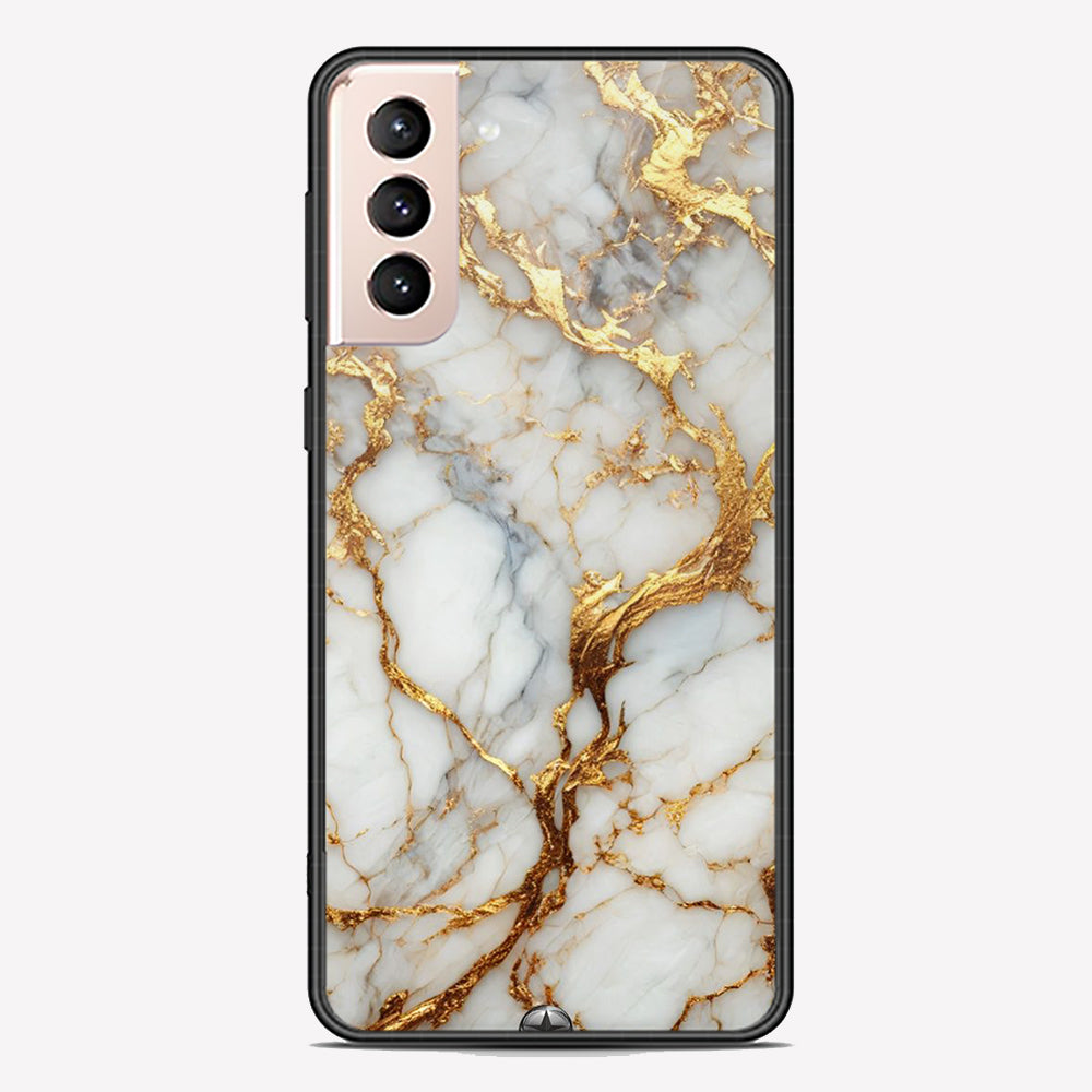 Samsung Galaxy S21 5G Cover - Luxury Gold Marble Series - Premium Printed Metal soft Bumper shock Proof Case