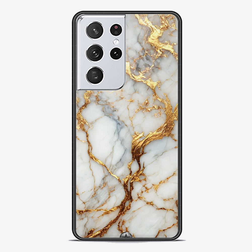 Samsung Galaxy S21 Ultra 5G Cover - Luxury Gold Marble Series - Premium Printed Metal soft Bumper shock Proof Case
