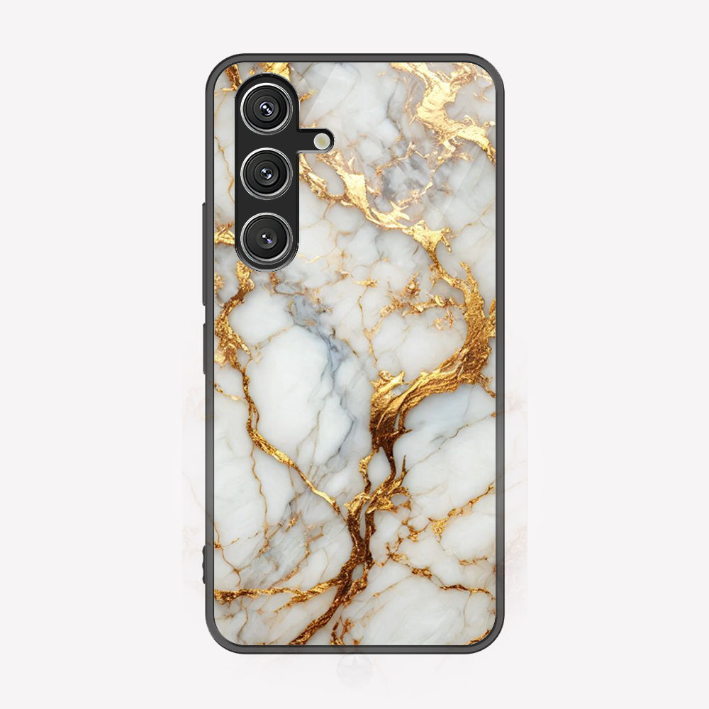 Samsung Galaxy S25 Cover - Luxury Gold Marble Series - Premium Printed Metal soft Bumper shock Proof Case