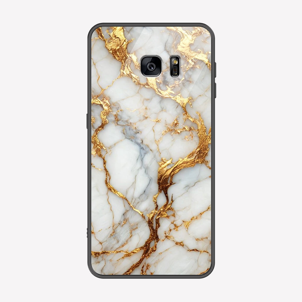 Samsung Galaxy S6 Cover - Luxury Gold Marble Series - Premium Printed Metal soft Bumper shock Proof Case