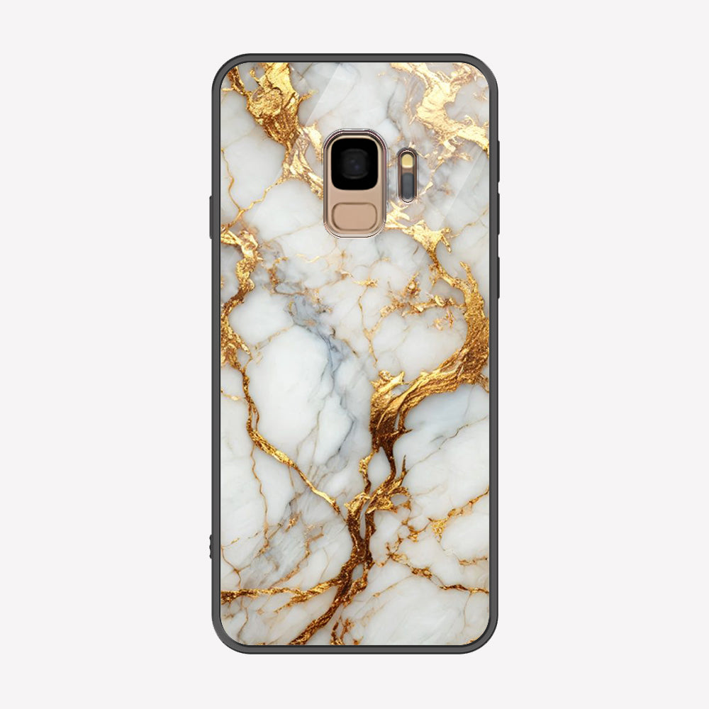 Samsung Galaxy S9 Cover - Luxury Gold Marble Series - Premium Printed Metal soft Bumper shock Proof Case