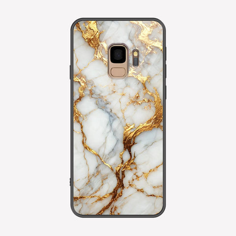 Samsung Galaxy S9 Cover - Luxury Gold Marble Series - Premium Printed Metal soft Bumper shock Proof Case