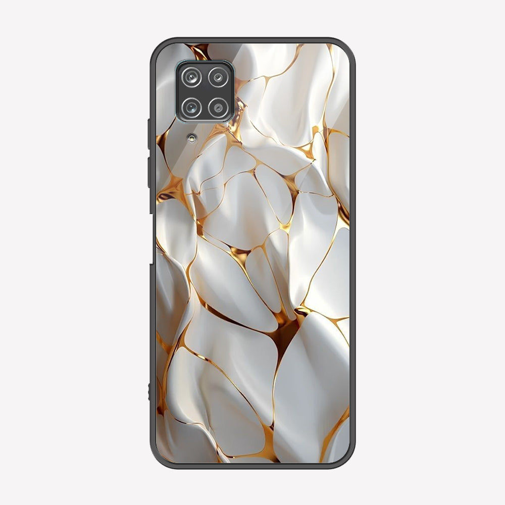 Samsung Galaxy A12 Cover - Luxury Gold Marble Series - Premium Printed Metal soft Bumper shock Proof Case