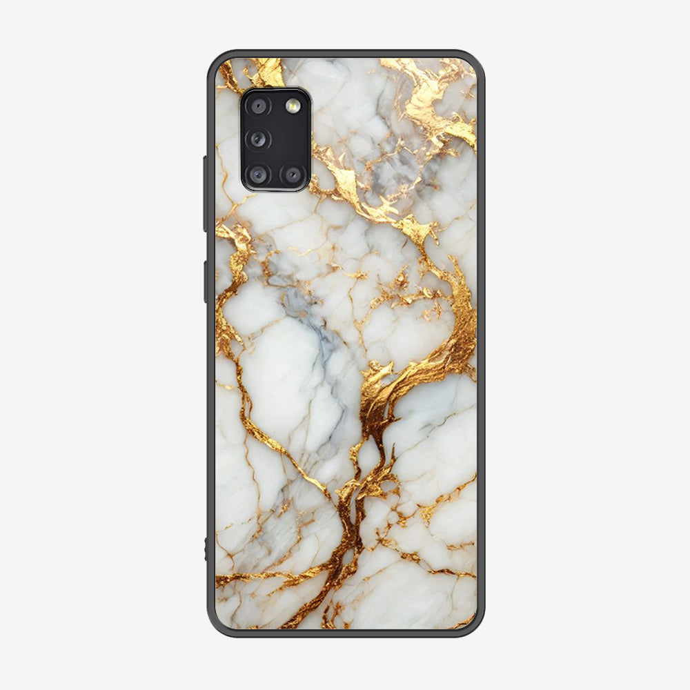 Samsung Galaxy A31 Cover - Luxury Gold Marble Series - Premium Printed Metal soft Bumper shock Proof Case