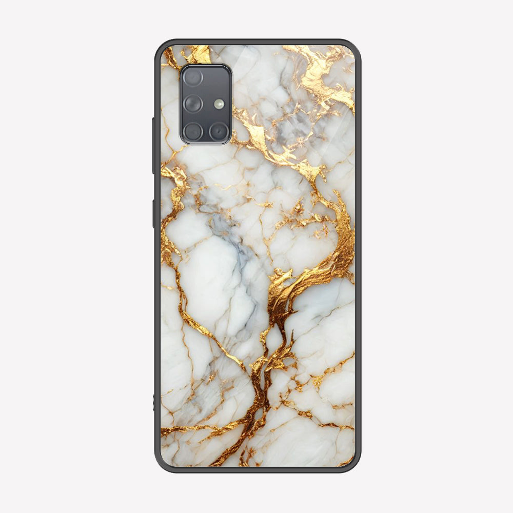 Samsung Galaxy A71 Cover - Luxury Gold Marble Series - Premium Printed Metal soft Bumper shock Proof Case