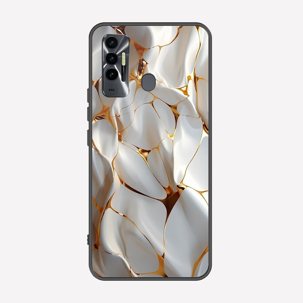 Tecno Spark 7T Cover - Luxury Gold Marble Series - Premium Printed Metal soft Bumper shock Proof Case