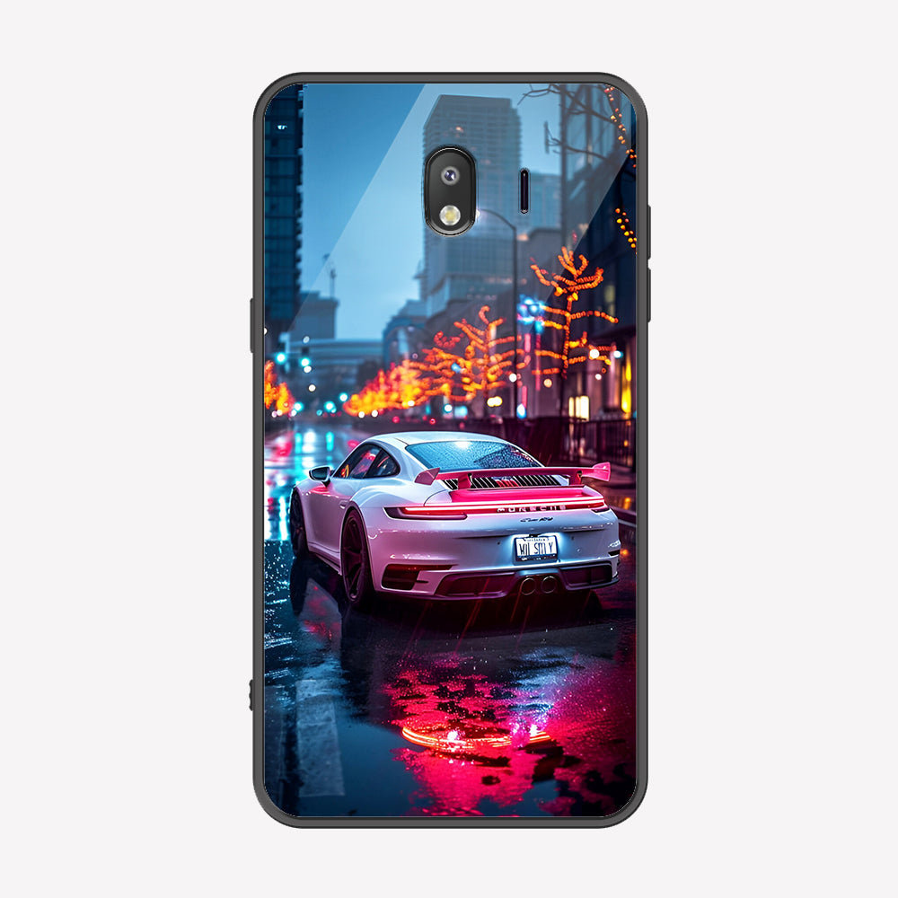 Samsung Galaxy J4 2018 Cover - Car Series - Premium Printed Metal soft Bumper shock Proof Case