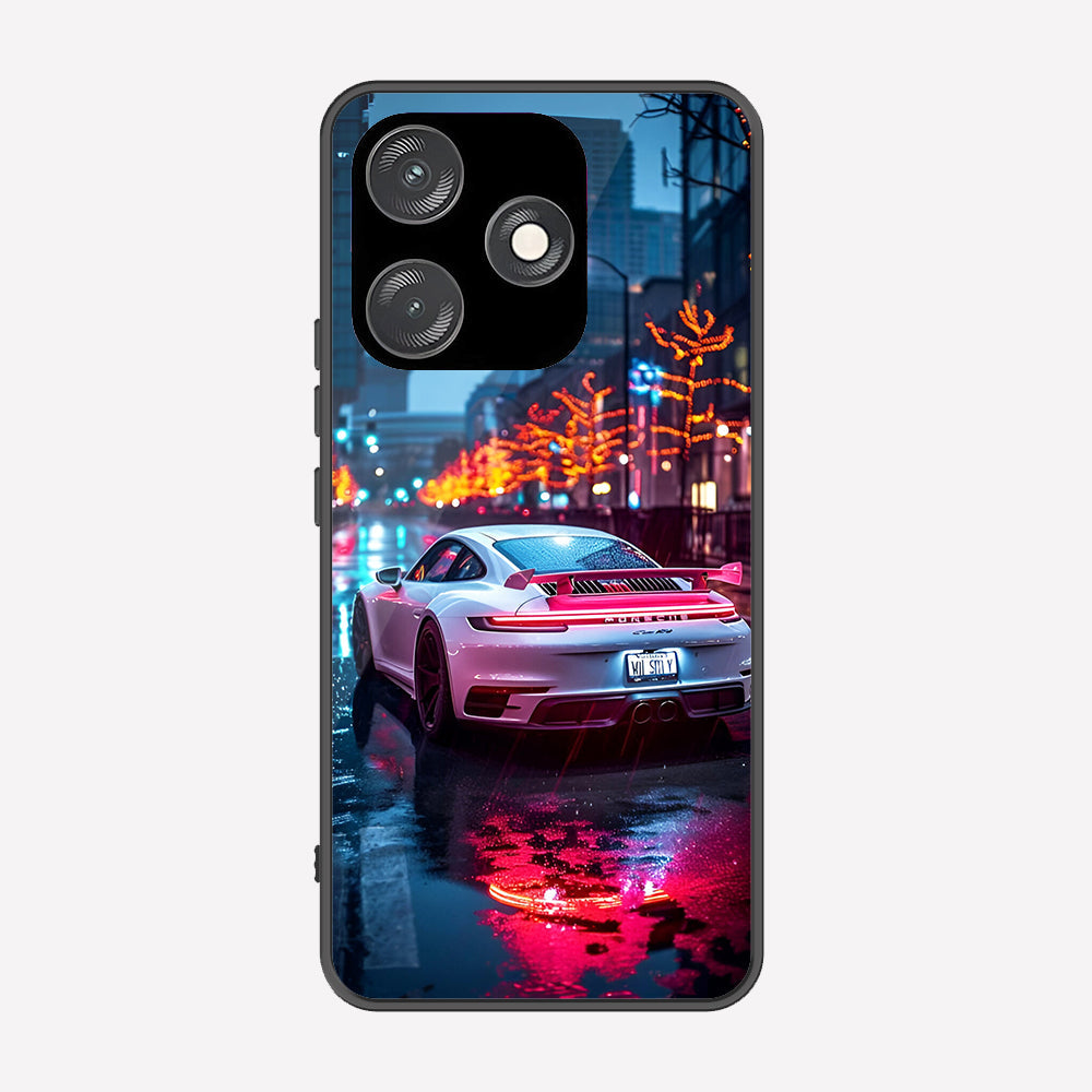 Tecno Spark 10 Cover - Car Series - Premium Printed Metal soft Bumper shock Proof Case
