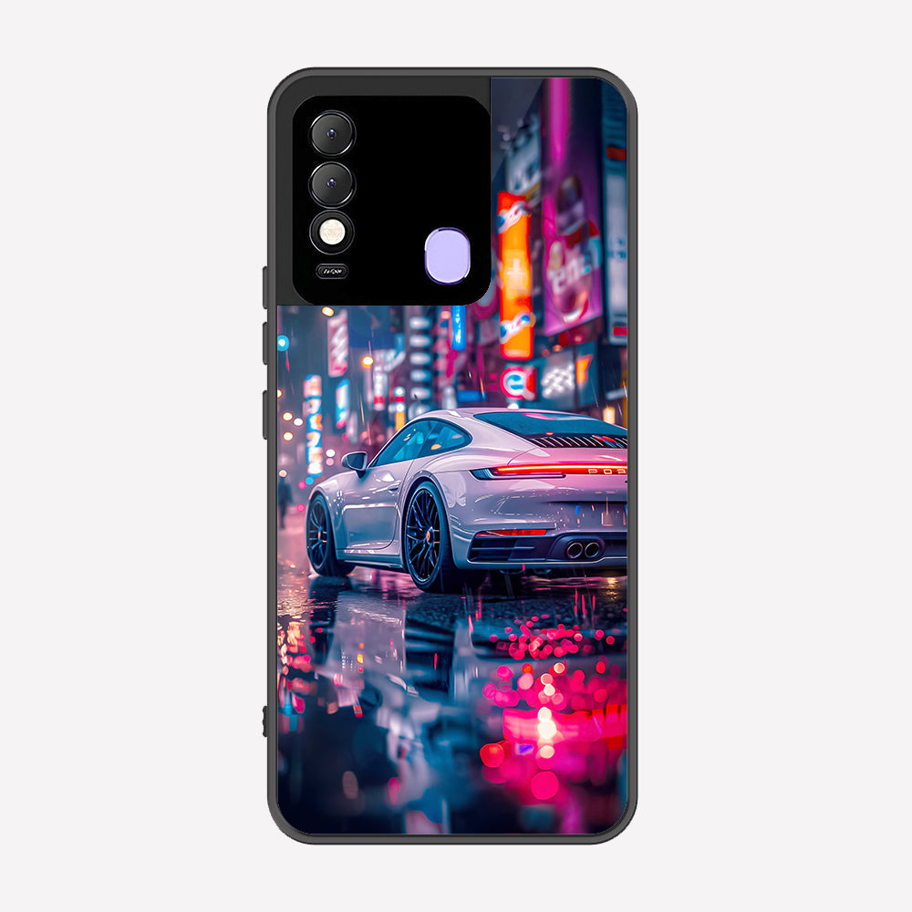 Tecno Spark 8 Cover - Car Series - Premium Printed Metal soft Bumper shock Proof Case