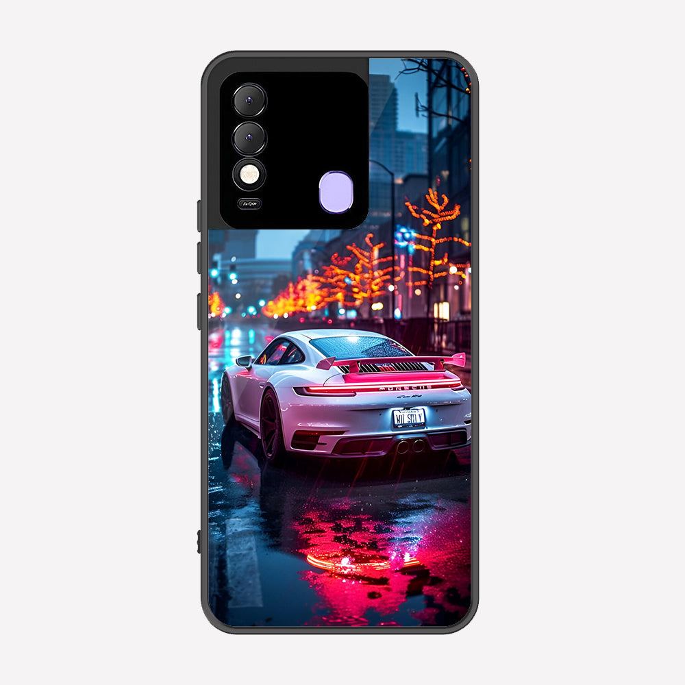 Tecno Spark 8 Cover - Car Series - Premium Printed Metal soft Bumper shock Proof Case