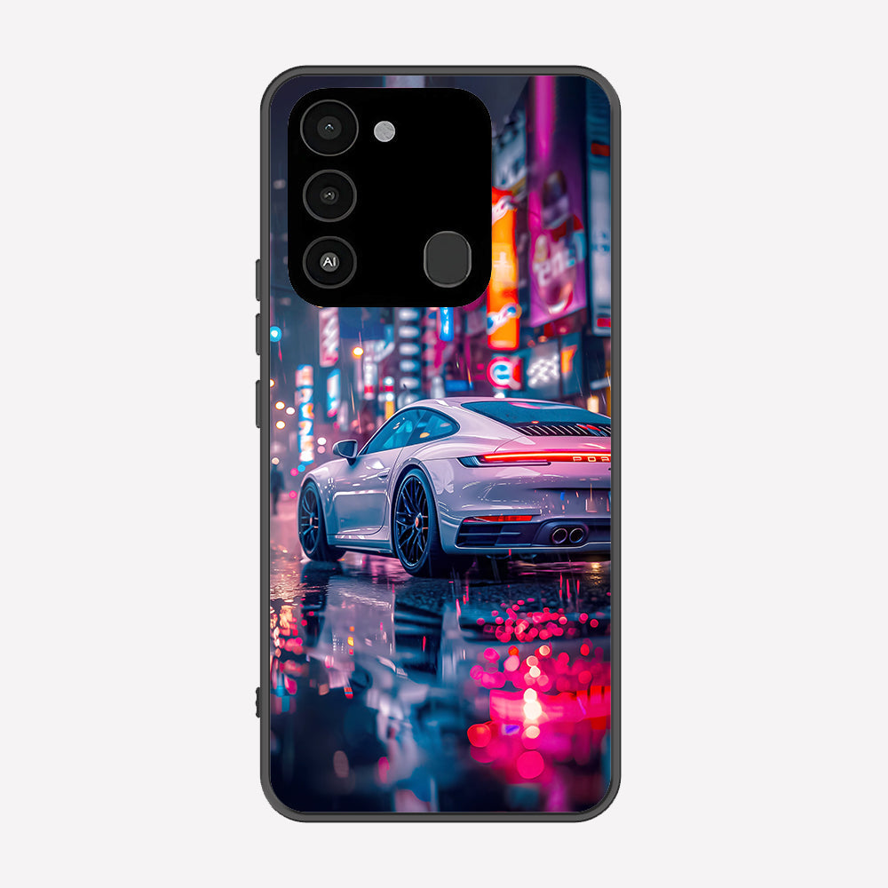 Tecno Spark 9 Cover - Car Series - Premium Printed Metal soft Bumper shock Proof Case