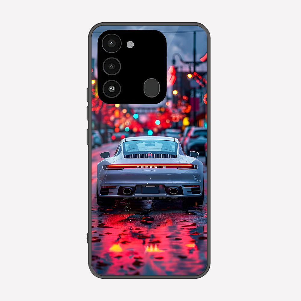 Tecno Spark 9 Cover - Car Series - Premium Printed Metal soft Bumper shock Proof Case