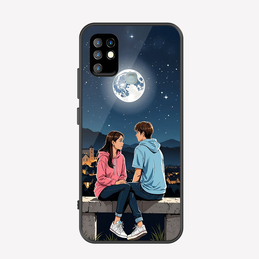 Infinix Hot 10 Cover - Love Couple Series - Premium Printed Metal soft Bumper shock Proof Case