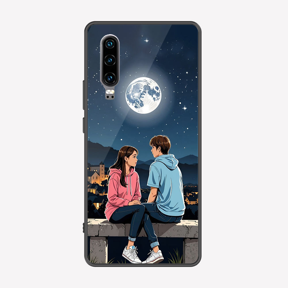 Huawei P30 Cover - Love Couple Series - Premium Printed Metal soft Bumper shock Proof Case
