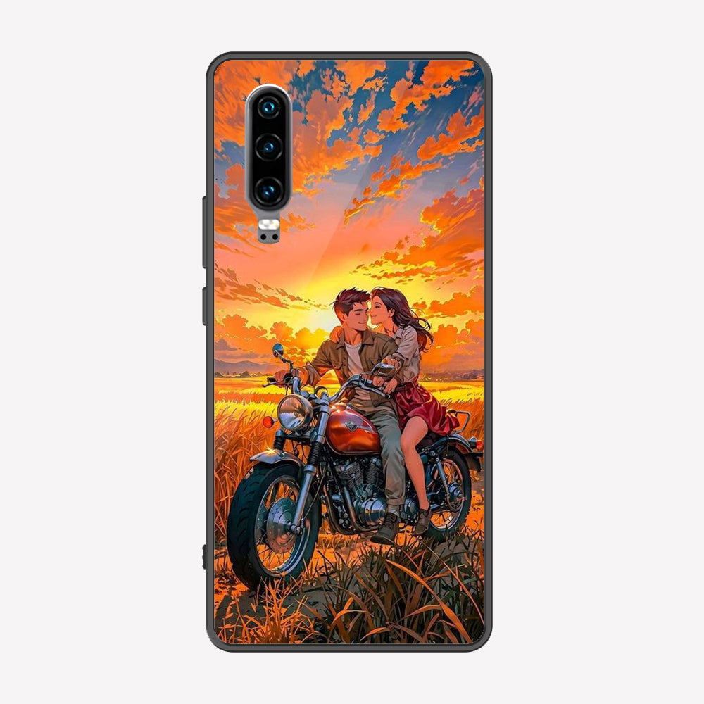 Huawei P30 Cover - Love Couple Series - Premium Printed Metal soft Bumper shock Proof Case