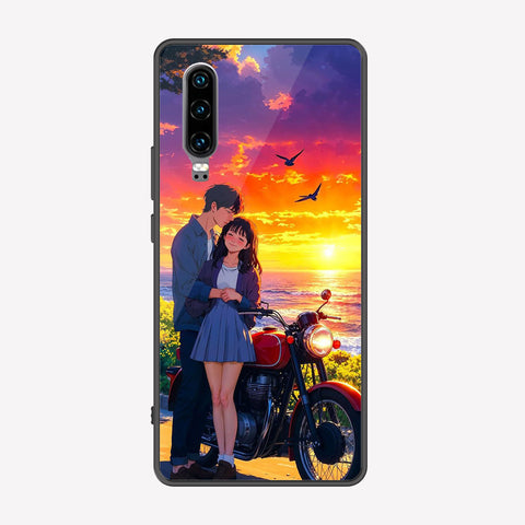 Huawei P30 Cover - Love Couple Series - Premium Printed Metal soft Bumper shock Proof Case