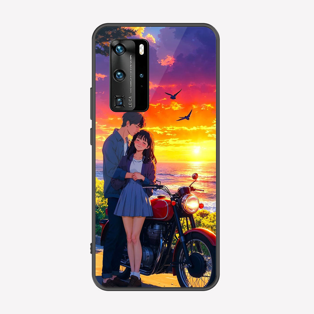 Huawei P40 Pro  Cover - Love Couple Series - Premium Printed Metal soft Bumper shock Proof Case
