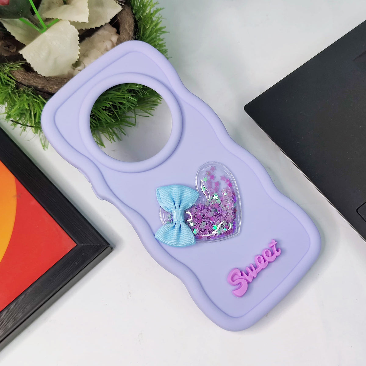 Xiaomi Redmi A4 Cover - Purple - 3D Love Heart (Moving Shiny Stars Glitter) & Bow Sweet Candy Color Soft Silicon Case