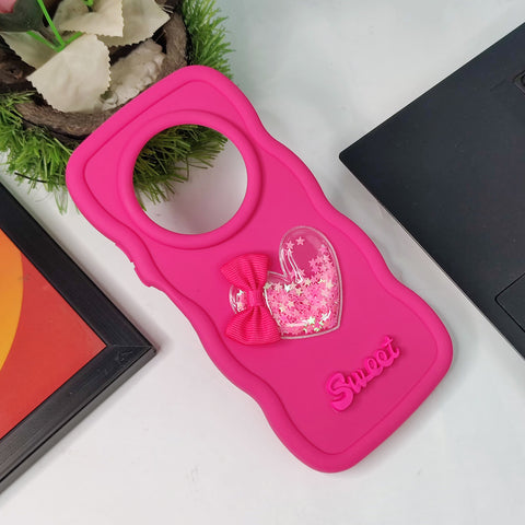 Xiaomi Redmi A4 Cover - Black - 3D Love Heart (Moving Shiny Stars Glitter) & Bow Sweet Candy Color Soft Silicon Case