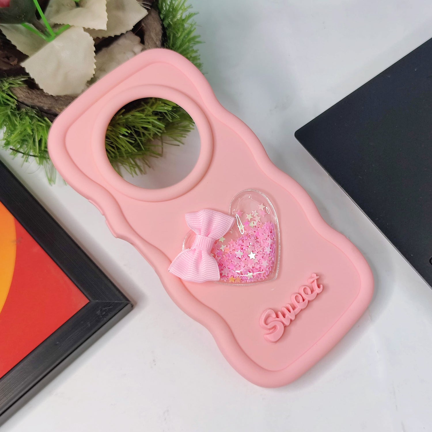 Xiaomi Redmi A4 Cover - Black - 3D Love Heart (Moving Shiny Stars Glitter) & Bow Sweet Candy Color Soft Silicon Case