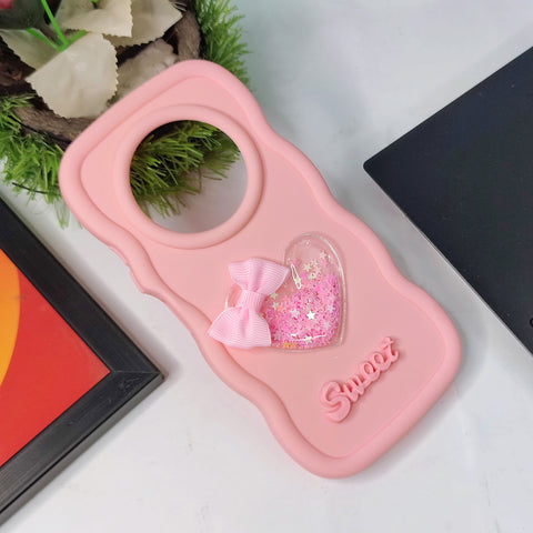 Xiaomi Redmi A4 Cover - Black - 3D Love Heart (Moving Shiny Stars Glitter) & Bow Sweet Candy Color Soft Silicon Case